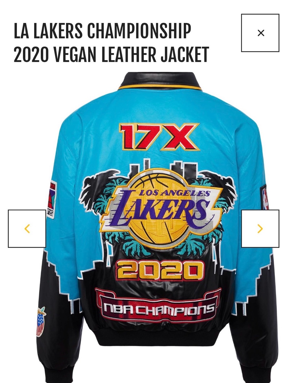 Los Angeles Lakers Teal/Black Championship Vegan Leather Bomber Jacket